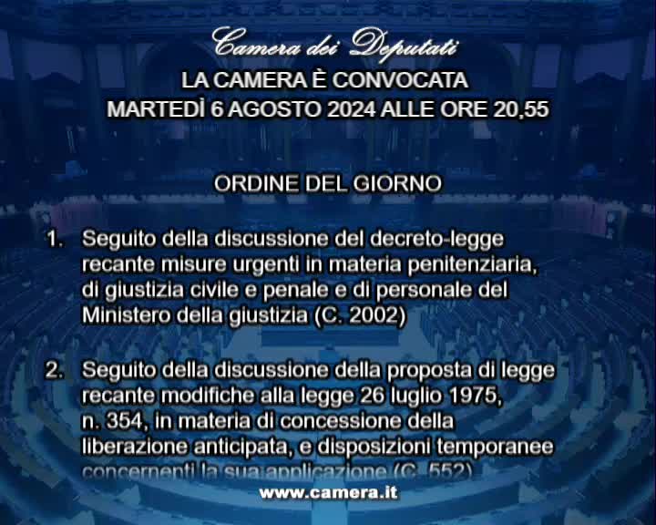 Segui la diretta AULA, Seduta 341 - Decreto materia penitenziaria, votata la fiducia su webtv.camera.it