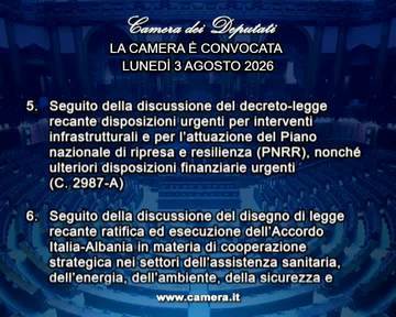 Segui la diretta AULA, Seduta 702 - Bilancio Camera, decreto Pnrr su webtv.camera.it